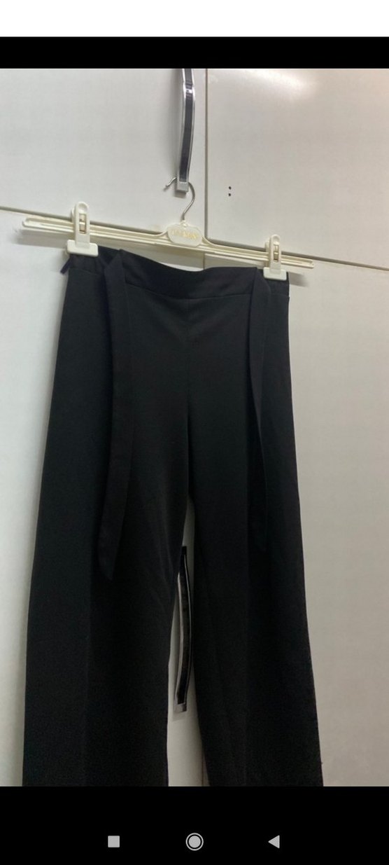 Siyah Midi Kumaş Kemerli Kadın Pantolon - Görsel 3