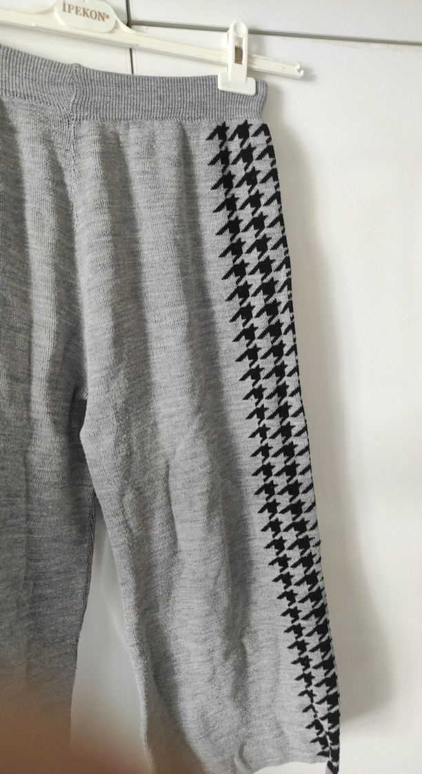 Gri Örgü Salaş Kadın Pantolon - Görsel 3