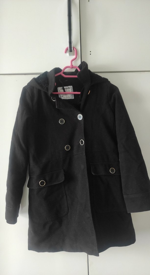 Düğmeli Siyah Midi Kadın Kaban - Görsel 2