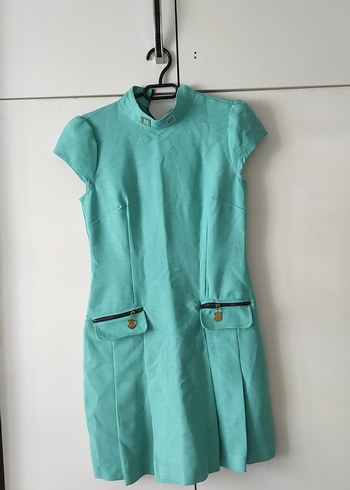 Kemerli Turkuaz Midi Keten Elbise - Görsel 2