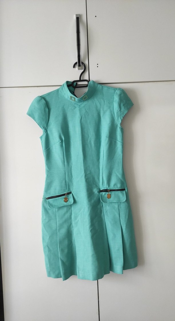 Kemerli Turkuaz Midi Keten Elbise - Görsel 2