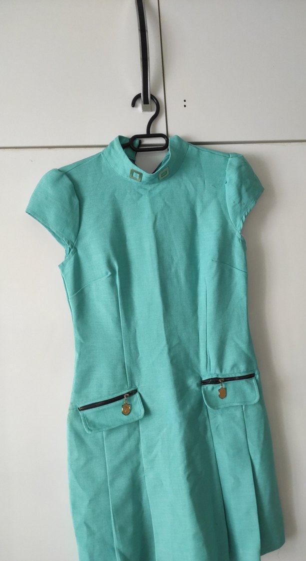 Kemerli Turkuaz Midi Keten Elbise - Görsel 3