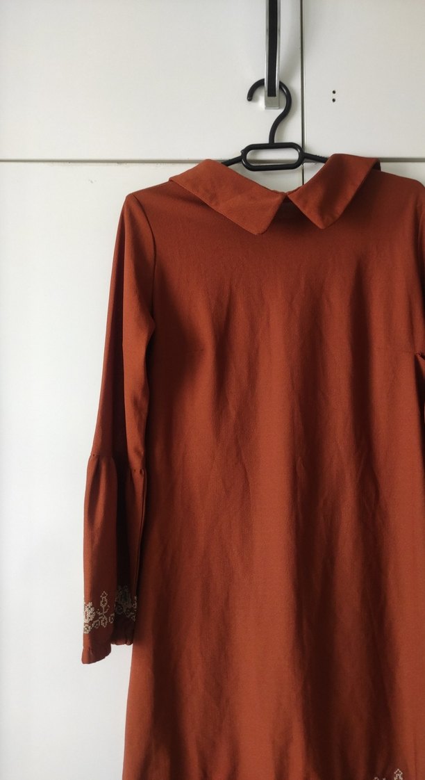 Bordo Nakışlı Bohem Uzun Kollu Midi Elbise - Görsel 3