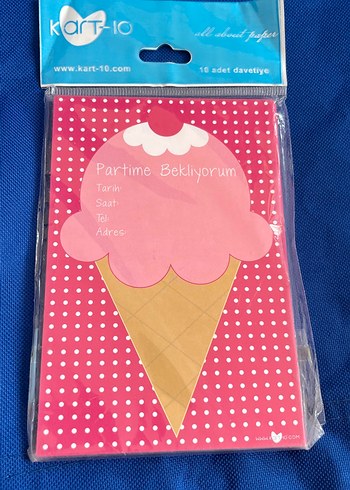 Pembe Dondurma Temalı doğum günü davetiyesi