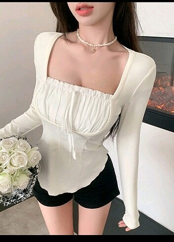 Beyaz şık crop/bluz (shein) 