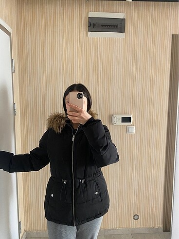 m Beden H&M kadın siyah mont