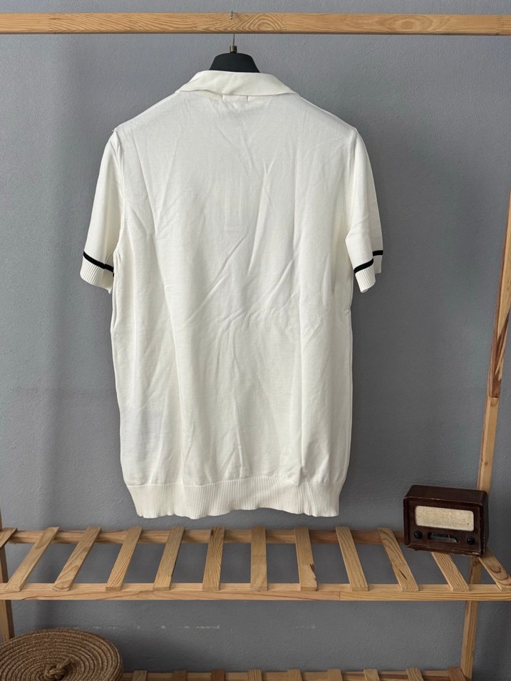 Beyaz Pamuklu Polo Yaka Tişört - Görsel 4