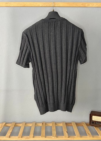 Gri Kısa Kollu Erkek Triko Tişört - Görsel 4