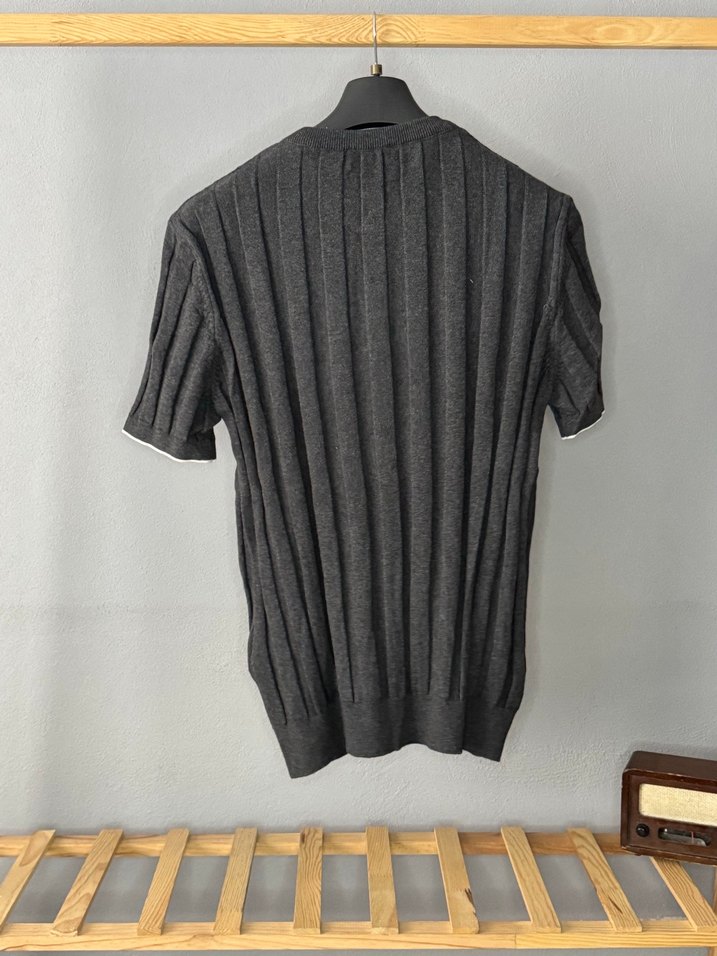 Gri Kısa Kollu Erkek Triko Tişört - Görsel 4