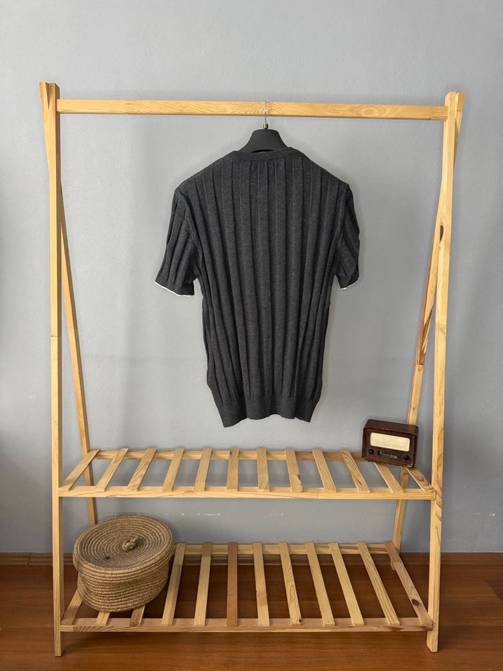 Gri Kısa Kollu Erkek Triko Tişört - Görsel 3