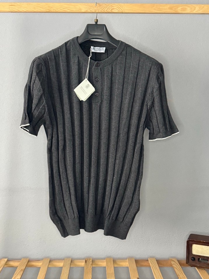 Gri Kısa Kollu Erkek Triko Tişört - Görsel 2