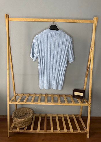 Mavi Kısa Kollu Pamuklu Triko Tişört - Görsel 3