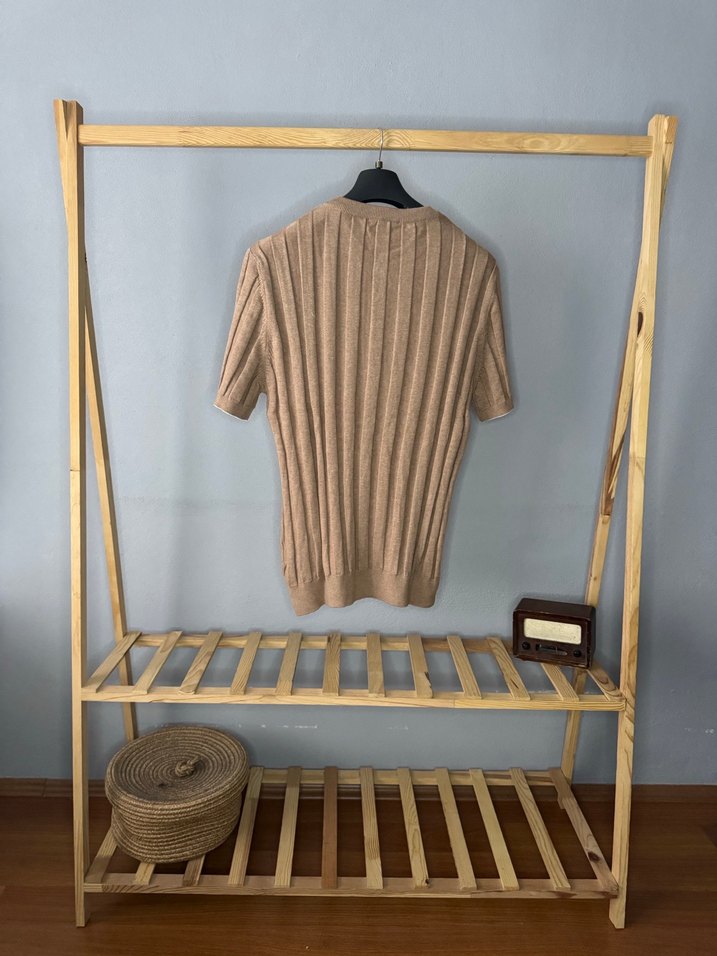 Bej Kısa Kollu Örme Polo Tişört - Görsel 3