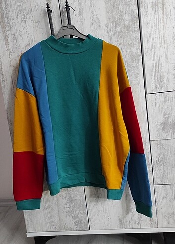 Vintage Renk Bloklu Sweatshirt