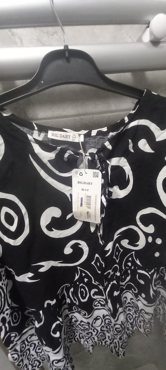 Kısa Kollu Siyah Beyaz Bohem Mini Tunik - Görsel 2