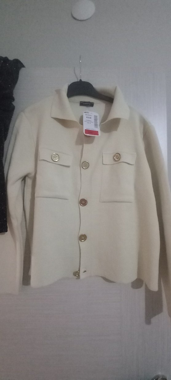 Düğmeli Beyaz Kadın Midi Ceket triko standart bedensiz - Görsel 2