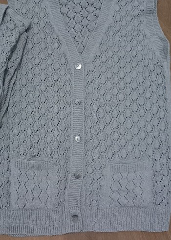 Gri Örgü Kadın Yelek V Yaka - Görsel 2