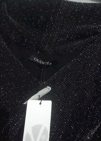 Düğmeli Siyah Kısa parlak Bluz - Görsel 2