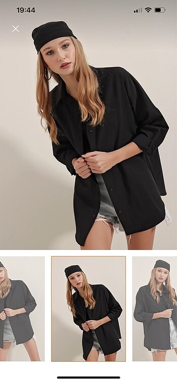44 Beden siyah Renk Oversize Uzun Basic Gömlek - Siyah