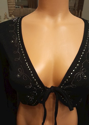 Pul ve taş İşlemeli Siyah Kadın Bluz - Görsel 2