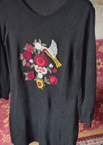 Nakışlı Bohem Siyah Tunik