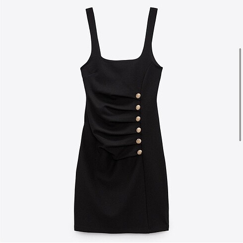 Zara Düğmeli Drapeli Gold Düğmeli Elbise