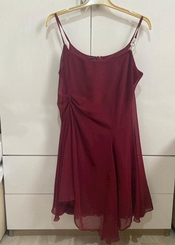 Bordo Askılı Midi Kadın Abiye Elbise
