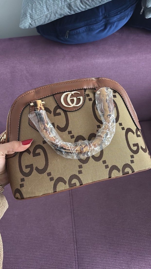 Kahverengi Desenli Tokalı Kadın Çanta - Görsel 3