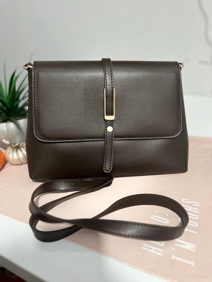 Kahverengi Deri Tokalı Kadın Çanta - Görsel 2