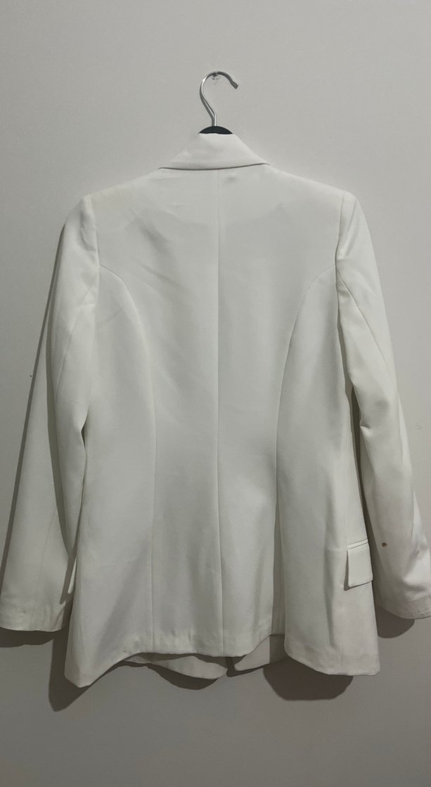 Düğmeli Beyaz Kadın Blazer Ceket - Görsel 4