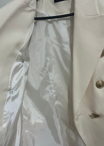 Düğmeli Beyaz Kadın Blazer Ceket - Görsel 4