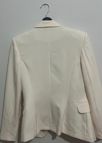 Düğmeli Beyaz Kadın Blazer Ceket - Görsel 5