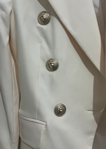 Düğmeli Beyaz Kadın Blazer Ceket - Görsel 3