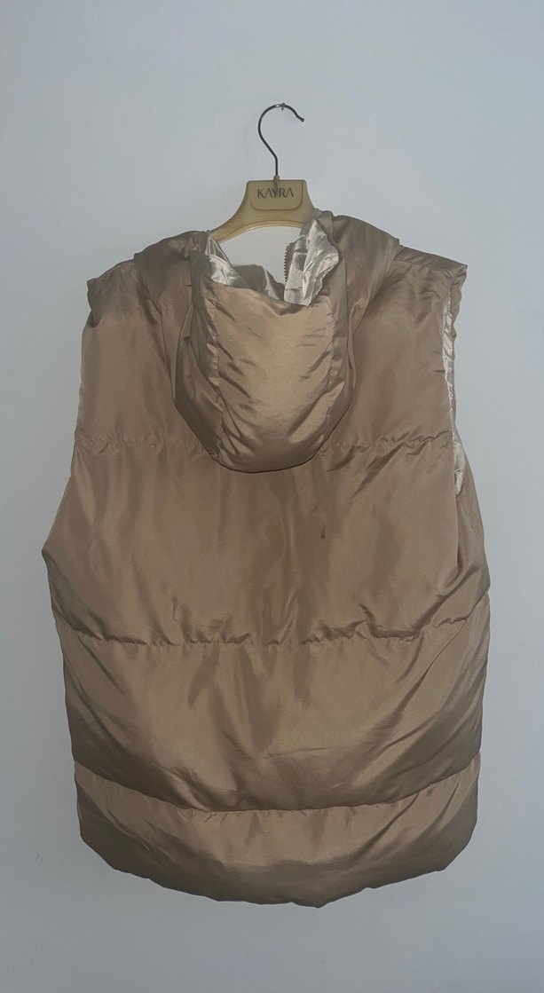Bej Kapüşonlu Kadın Şişme Yelek - Görsel 4