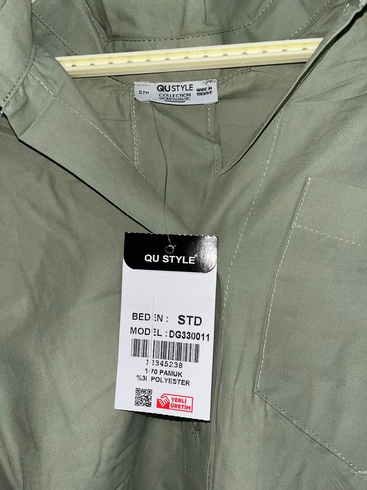 Düğmeli Salaş Kesim Kadın Keten Gömlek - Görsel 2