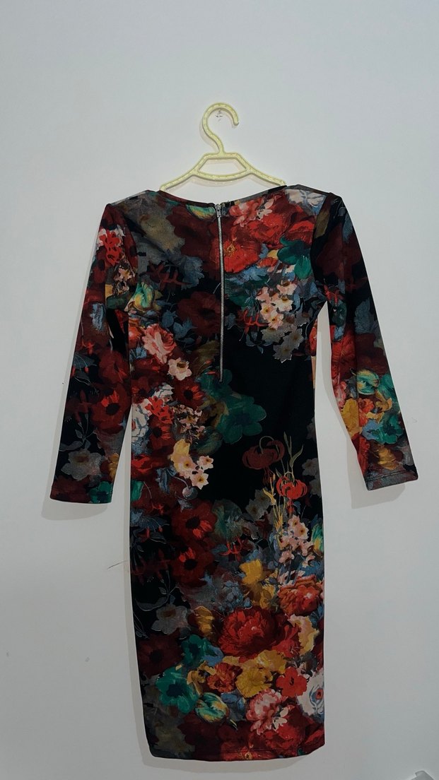 Uzun Kollu Çiçek Desenli Bohem Elbise - Görsel 3