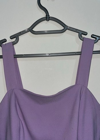 Mor Mini Elbise, Drapeli, İnce Askılı - Görsel 3