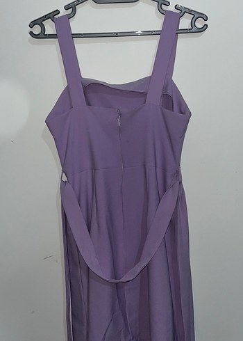 Mor Mini Elbise, Drapeli, İnce Askılı - Görsel 4