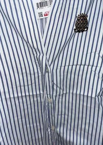 Mavi Çizgili Kadın Gömlek - Görsel 4
