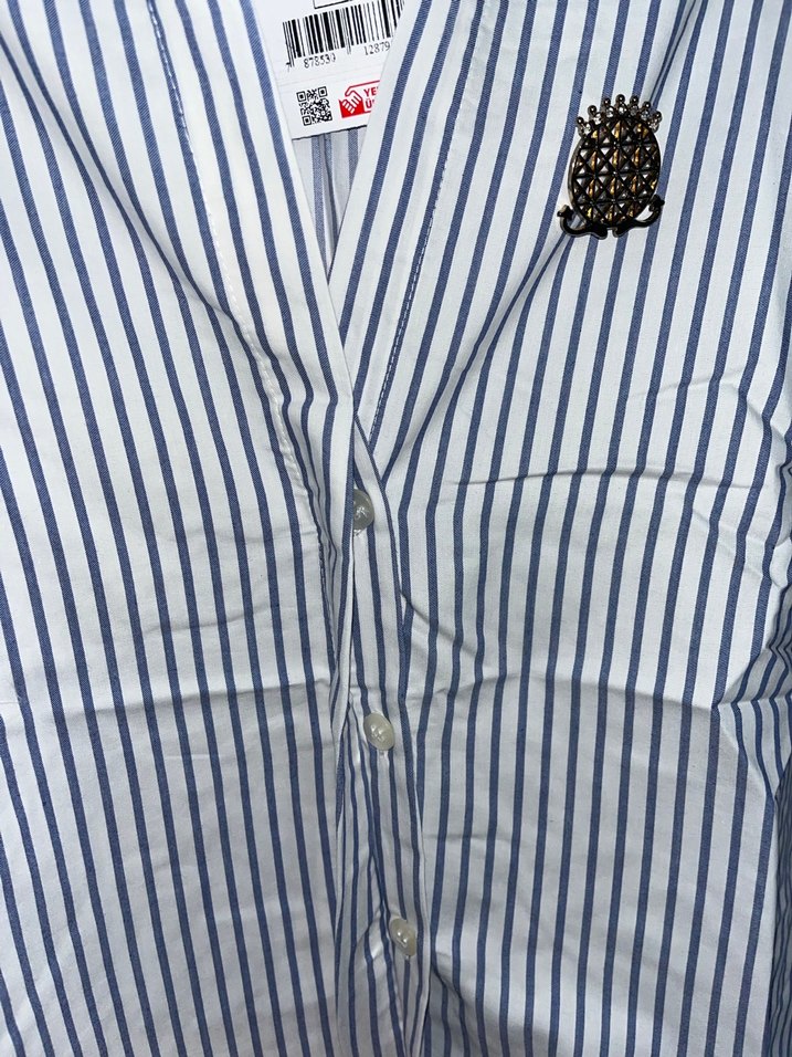 Mavi Çizgili Kadın Gömlek - Görsel 4