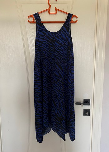 Mavi Zebra Desenli Midi Elbise