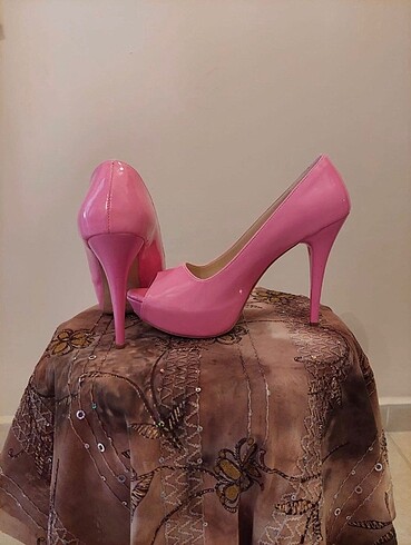 Pembe ince topuk platform taban ayakkabı