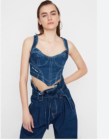 Sagaza denim crop büstiyer