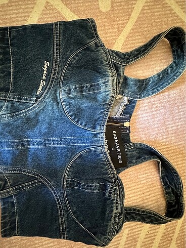40 Beden lacivert Renk Sagaza denim crop büstiyer