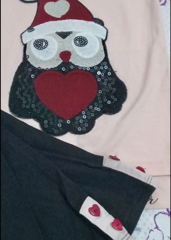 Kız Çocuk Yılbaşı Desenli Tişört Tayt - Görsel 3