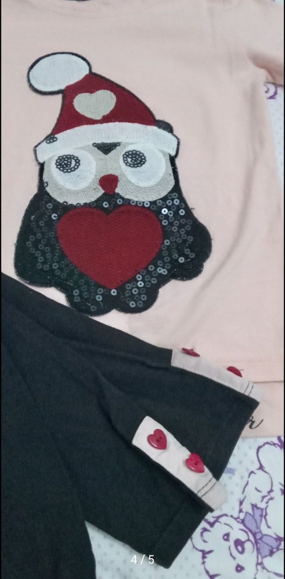 Kız Çocuk Yılbaşı Desenli Tişört Tayt - Görsel 3