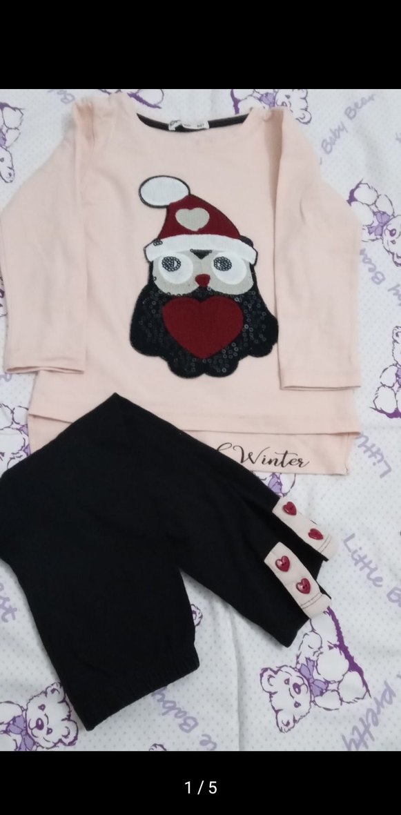 Kız Çocuk Yılbaşı Desenli Tişört Tayt - Görsel 2