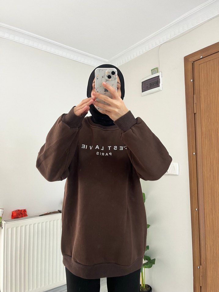 Kahverengi Oversize Sweatshirt - Görsel 2