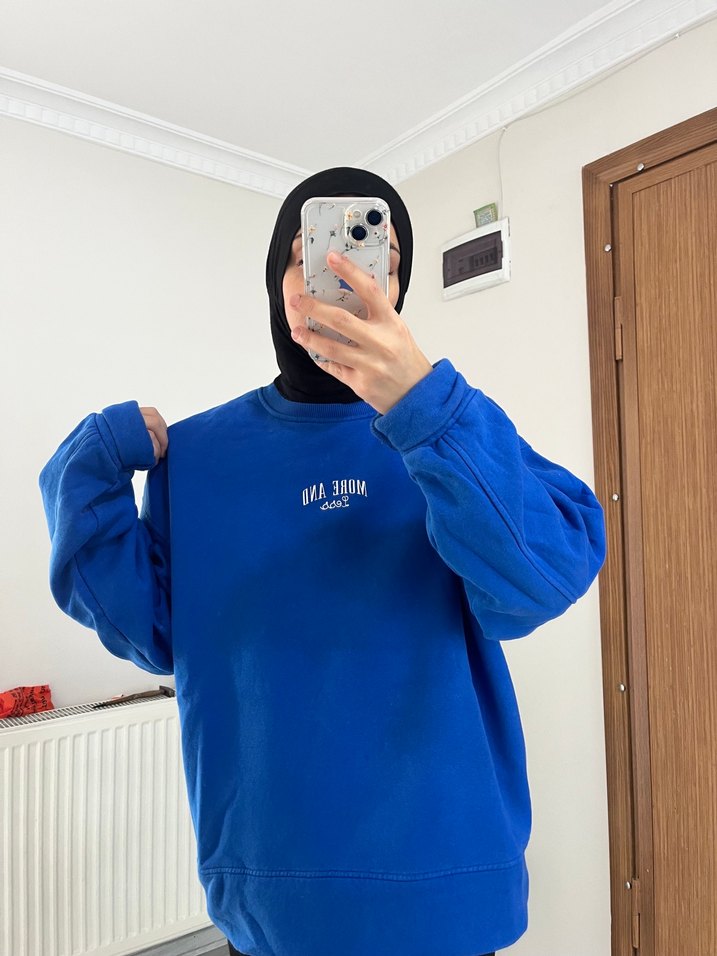 Kadın Mavi Baskılı Oversize Sweatshirt - Görsel 2