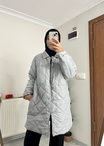 Düğmeli Gri Midi Street Wear Kadın Mont